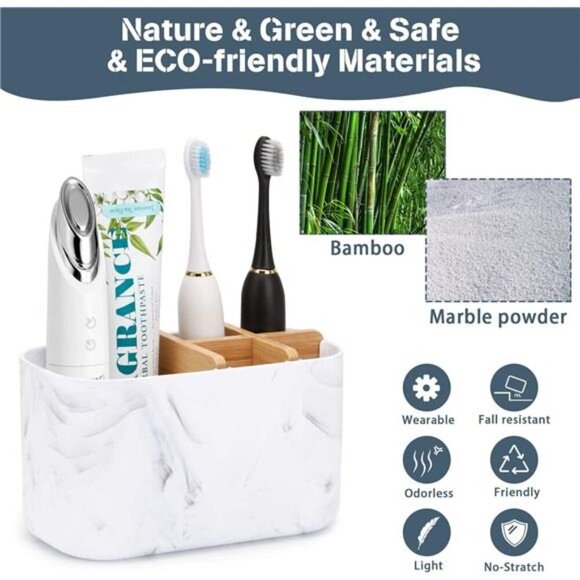 Toothbrush Holders for Bathrooms, 5 Slots Bamboo Toothbrush Holder Kids - Picture 3 of 6